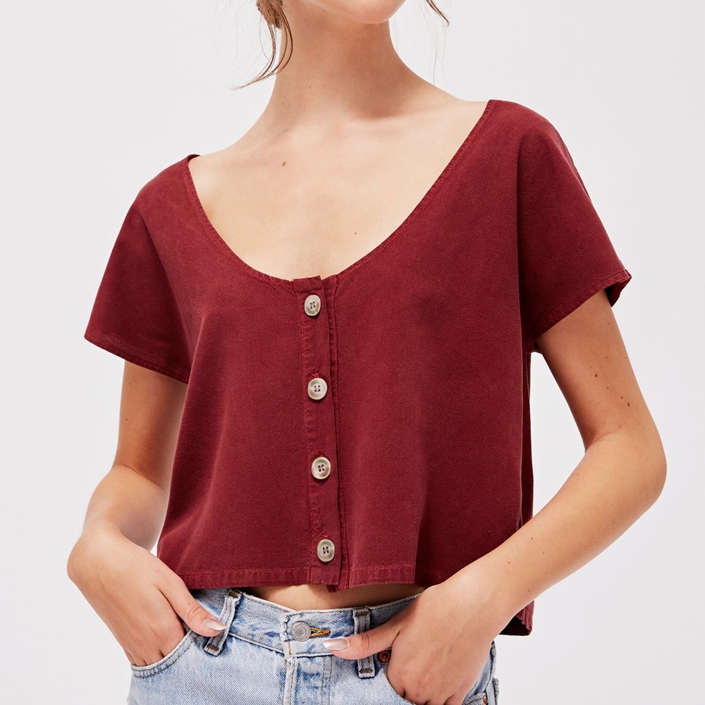 LACAUSA reversible silk top - burgundy/red S